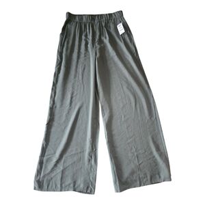 $59 Bar III Wide Leg Pant Women Sz L Green Palazzo Elastic Waistband Pockets New